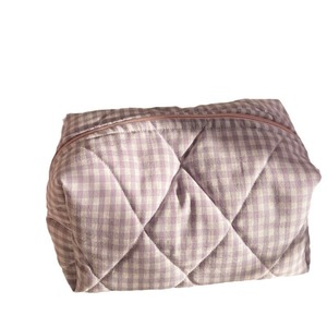 Quilted Plaid Cosmetic Bag Cotton <b>Makeup</b> Pouch Zipper Toiletry <b>Case</b> Portable Travel Organizer - Product Image 1