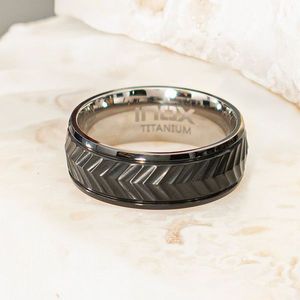 INOX Comfort Fit Chevron <b>Ring</b> Black IP Titanium Matte Finish for Wedding - Product Image 5