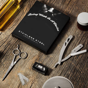 Kit completo de maquinillas de afeitar rectas para hombres con 50 maquinillas de afeitar de una sola hoja para hombres y tijeras, suministros de peluquero, maquinilla de afeitar de borde recto plateada - Product Image 4