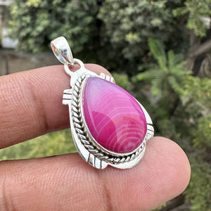 Pendentif en agate rayée du Botswana rose, argent sterling 925, fait à la main, pierre précieuse naturelle, bijoux en gros, serti en bélière, cadeau, fête - Product Image 2