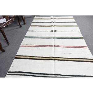 Alfombra moderna de lana blanca de 4,8x7,9 pies, diseño de retales de tejido plano turco, respaldo de látex para decoración para sala de estar para adolescentes - Product Image 4