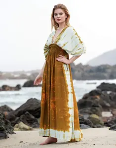 ชุดเดรสคลุมแขนสั้นคอวีเอวสูงสำหรับผู้หญิงชุดเดรสผูกคอผ้าเรยอนสำหรับใส่ไปทะเลฤดูร้อนงานตามสั่ง - Product Image 5