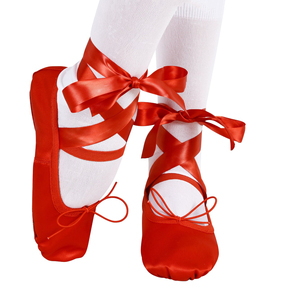 Chaussures pour filles Pantoufles de danse plates Chaussures de danse pour femmes adultes Chaussures de danse rouges classiques en cuir souple pour enfants - Product Image 2