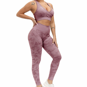 Vêtements de sport personnalisés de haute qualité, ensemble 2 pièces pour femmes, séchage rapide, uni, logo personnalisé, respirant, écologique, soutien-gorge de sport court, leggings - Product Image 3