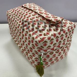 Custom Punch Pink Block Printed Cotton Quilted Travel Toiletry and Makeup <b>Bag</b> Reusable <b>Multipurpose</b> Organizer Pouch for Shopping - Product Image 1