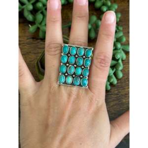 Handmade Kingman Turquoise Sterling Silver Adjustable Cluster Ring Bezel <b>Set</b> - Product Image 2