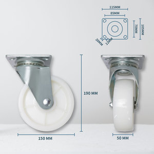 CCE 6 Inch White <b>Roller</b> Caster Nylon Wheels Chrome Coating Flat Free 660-lbs Load Capacity - Product Image 2