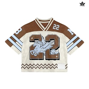 เสื้อฟุตบอลอเมริกันสีขาวแบบกำหนดเองสำหรับผู้ชายหมายเลข 74 คอวีแขนสั้นผ้าตาข่ายระบายอากาศได้ชุดกีฬาทีมลายทางสีน้ำเงินสีแดง - Product Image 4