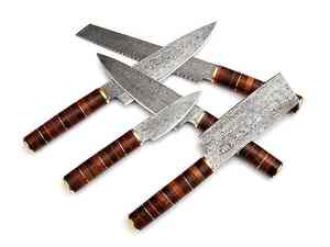 Ensembles de couteaux de cuisine professionnels en acier inoxydable damas de 5 pièces \ Ensembles de couteaux de chef avec étui en cuir - Product Image 3