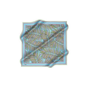 Écharpe carrée en crêpe de soie turquoise avec motif de feuilles - Product Image 1