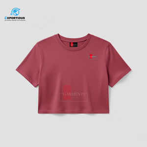 <b>Women's</b> Slim Fit Crew Neck Crop <b>Top</b> T-Shirt 100% Cotton OEM/ODM Custom Logo in <b>Turquoise</b> - Product Image 4