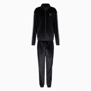 ชุดวอร์มผ้ากำมะหยี่สำหรับผู้หญิงชุดวอร์มผ้าเนื้อนุ่มสบายระบายอากาศสีดำ2ชิ้น - Product Image 1