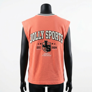 Womens Sleeveless T Shirt Cotton Jersey Soft <b>Peach</b> Fabric Ribbed Collar Custom Print Logo Sleeveless Women's Cotton shirts - Product Image 2