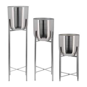 Lot de 3 jardinières en métal de qualité supérieure avec argent pour pots de décoration extérieure et intérieure en métal avec support à vendre - Product Image 1