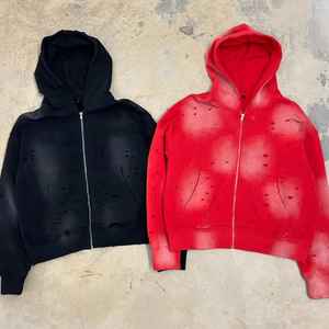 เสื้อฮู้ดผ้าซักกรดสำหรับผู้ชายเสื้อฮู้ดกันแดดสีซีดจาง - Product Image 4