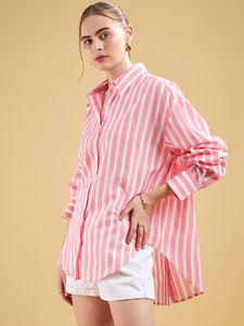 Camisa de rayas veraniegas de algodón hecha a medida con tapeta delantera y trasera adecuada para diseñadores y revendedores de ropa - Product Image 3