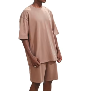 Conjunto Casual de Verano para Hombre de Dos Piezas, Corte Holgado, Tejido Transpirable de Spandex/Poliéster, Camiseta con Patrón Liso y Pantalones Cortos, 320 Gramos - Product Image 1