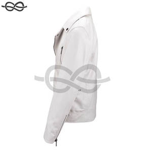 OEM Custom Design 100% Cow Hide Leather <b>Jacket</b> <b>White</b> Stylish <b>Men's</b> Stand Collar Biker <b>Jacket</b> Fashion Statement - Product Image 4