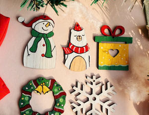 Creative Colour-in Wooden Decorations Christmas Ornaments/<b>Kids</b> Animal Coloring Wood <b>Crafts</b> Hanging Cutouts Blank Wood Slices - Product Image 3