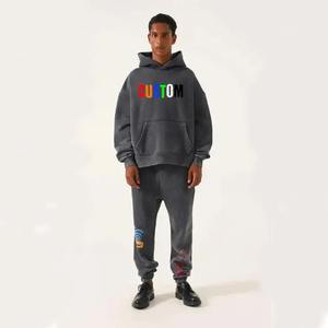 Multicolor New Arrived Fashion Casual 100% Cotton Plain Custom Logo Vintage Acid Washed Men's Sweatsuits - Product Image 3