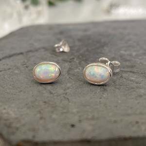 Elegant Oval White Opal <b>Stud</b> <b>Earrings</b> Width 6 Mm <b>Set</b> In Polished 925 <b>Sterling</b> <b>Silver</b> White Gemstone Special Occasion Party Wear - Product Image 2