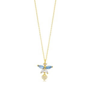 Collier Charme d'Été en Argent Sterling 925 avec Pierre CZ Aigue-marine Coupe Marquise et Petit Cœur, Pendentif Fait Main - Product Image 1