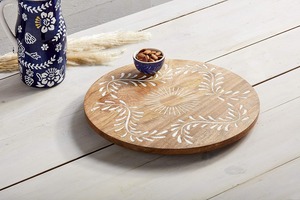 Plateau tournant en bois d'acacia Lazy Susan pour table à manger, plateau rond en bois pour servir du vin, du fromage - Product Image 5