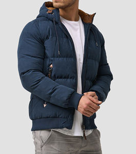 เสื้อแจ็คเก็ตบอมเบอร์พัฟเฟอร์ผู้ชายสไตล์ไฮสตรีทสำหรับฤดูหนาว  ผ้าหนา  ทันสมัย  สีสันสดใส  ด้านหน้าผ้าแคนวาส  กันน้ำ  กันลม  มีฮู้ด - Product Image 4