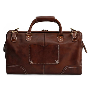 Brown Genuine <b>Leather</b> Large Capacity Sport Duffle <b>Bag</b> with Polyester Lining for Gym Travel & Weekend Use <b>Men</b> - Product Image 1