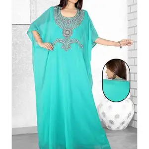 Vestido Abaya Muçulmano Kaftan marroquino com contas, roupa árabe mais elegante para mulheres, estilo Maharani, mangas de borboleta da Indonésia