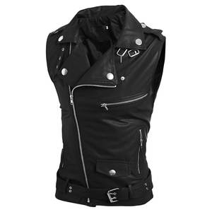 Gilet en cuir véritable sans manches pour homme fabriqué en usine, col en V, avec poche, coupe ajustée, boutonné, coupe-vent, imperméable, vêtement d'extérieur d'hiver - Product Image 1