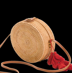 กระเป๋าถือสตรีกระเป๋าสะพายไหล่หวายทรงกลมขนาดเล็ก - Product Image 3