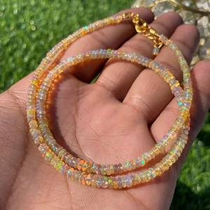 Collar de cuentas de ópalo de fuego natural etíope dorado unisex con piedras preciosas de ópalo dorado chapado en oro liso para cristianos - Product Image 4