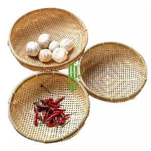 Vgreenart Bandeja de Servir Redonda de Bambú con Patrón de Madera Cepillada Hecha a Mano para Decoración del Hogar y Cocina - Product Image 2