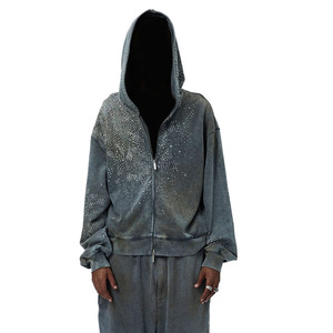 Sudadera con capucha de talla grande para hombre, Sudadera con capucha, algodón, poliéster, peso pesado, venta al por mayor, sudaderas con diamantes de imitación para hombre - Product Image 4