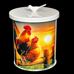 Boîte de coq ronde en métal avec couvercle Boîte de soleil ronde en métal Boîte hermétique pour cuisine ferme et jardin - Product Image 2