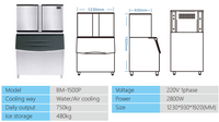Machine commerciale de fabrication de glace cube 750kg/jour pour magasin de boissons froides