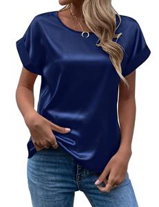 Camiseta Casual Holgada de Manga Corta con Cuello en V de Satén para Mujer, Talla Grande, Estilo Urbano, Primavera-Verano - Product Image 1