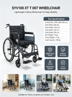 Fauteuil roulant manuel pliable avec accoudoirs et repose-pieds rembourrés, roulettes avant et frein à main pour usage domestique, hospitalier et extérieur