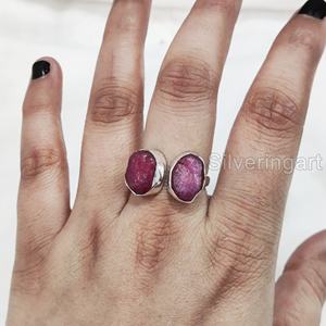 Mayorista Joyería de piedra áspera Anillo de mujer Piedra preciosa de rubí crudo natural Piedra natal de Julio Piedra doble Fiesta Anillo de plata esterlina 925 - Product Image 4