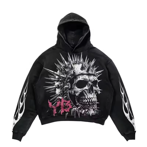 Alta calidad Vintage 100% algodón Unisex Streetwear sólido invierno ácido lavado Jogging conjunto bordado Sudadera con capucha pantalones de chándal acampanados - Product Image 3