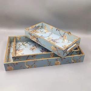 Fêtes de mariage de Noël plateau de service alimentaire doué en gros Acacia en bois et émail imprimé Restaurant nourriture plateaux de service profonds - Product Image 5