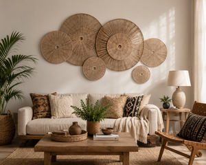 Ensemble de 6 décorations murales tissées Lavihex Co, en fibres naturelles organiques, art mural abstrait géométrique moderne, paniers muraux décoratifs - Product Image 2