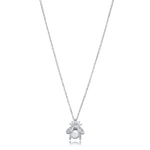 <b>Bee</b> Design Cute Pearl Charm Necklace Shape Turkish Wholesale Handmade 925 Sterling Silver Jewelry - Product Image 6