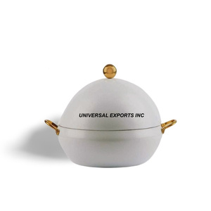 Marmite en métal à double paroi Casserole design blanche faite à la main Réchauffeur d'aliments en métal de luxe de meilleure qualité - Product Image 1