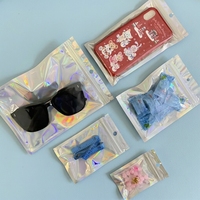 Sacs d'emballage holographiques transparents personnalisés, pochettes de rangement refermables à fermeture éclair pour étuis de téléphone, lunettes, cosmétiques, accessoires