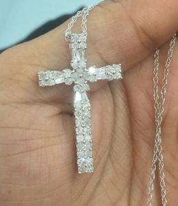 JEWELSPAARK 1.07 Ct Round Baguette Natural White Diamond Christian <b>Cross</b> Pendant Necklace 925 Sterling Silver Religious - Product Image 5