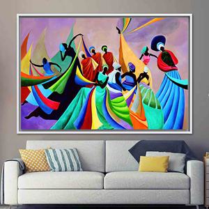 Art des danseuses africaines élégantes - Toile imprimée abstraite moderne, 1P : encadré blanc - Product Image 1