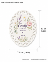 Ornement en céramique ovale ajouré personnalisé, motif floral, plaque suspendue en porcelaine découpée au laser pour événement majeur de foi, souvenir commémoratif