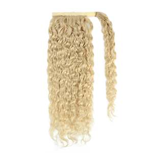 Extensions de cheveux humains en queue de cheval bouclée # 60 mèches de cheveux indiens blond platine - Product Image 3